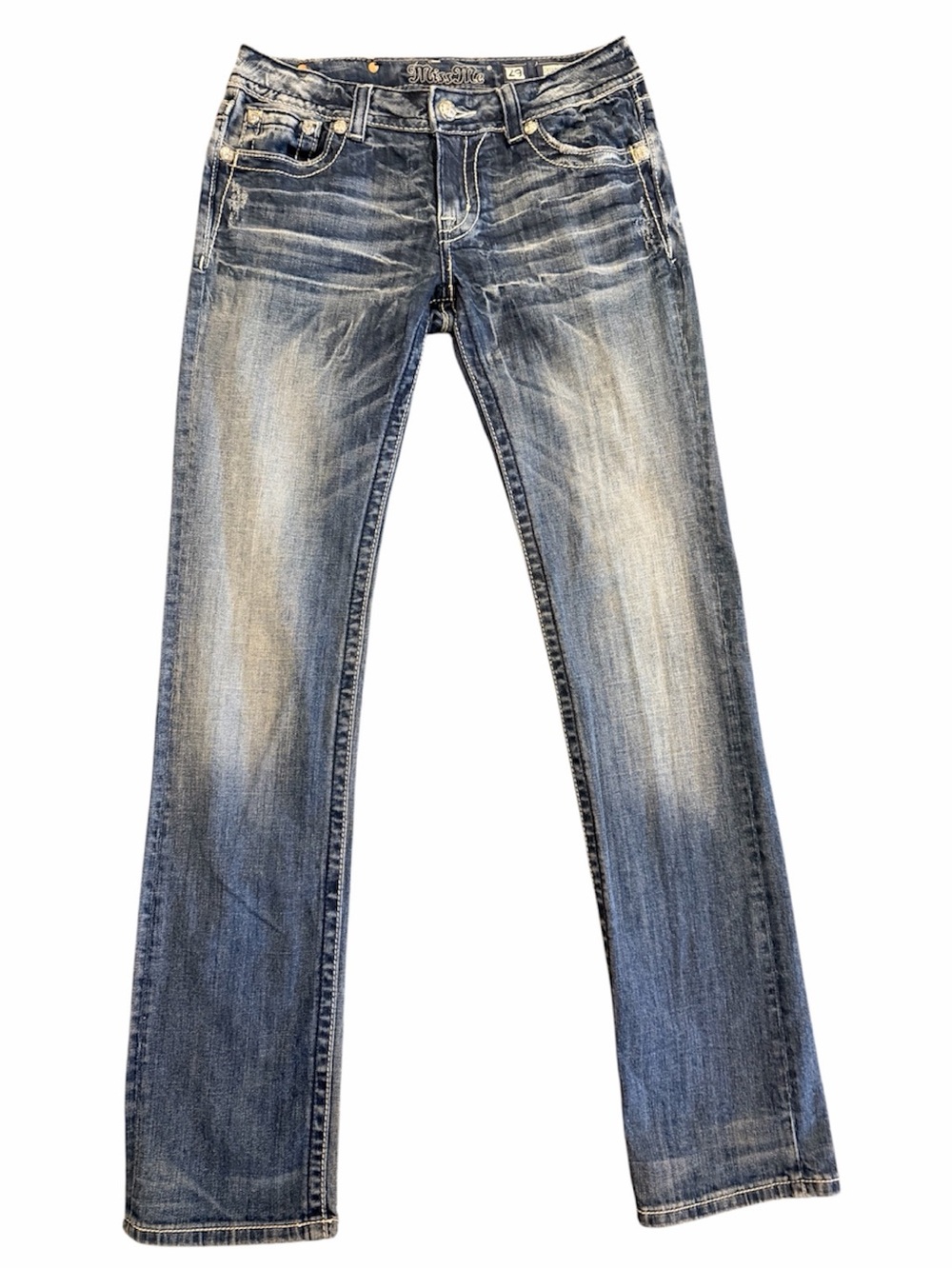 Miss‎ Me Jeans Fleur-de-lis Bling Straight Leg Distressed Size 29